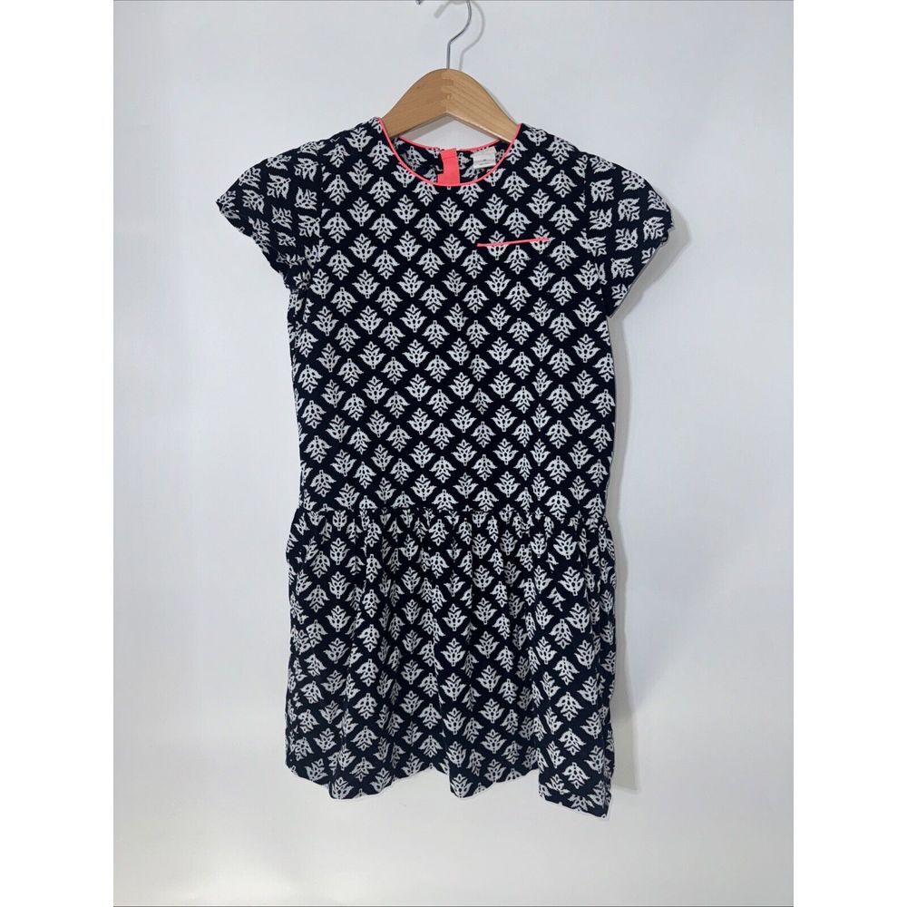 Crewcuts J.Crew Girls Navy White Geometric Print Drop Waist Dress Size 10 C9436